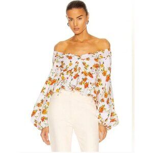Caroline Constas White Multicolor Floral Onira Off Shoulder Top - Size XS